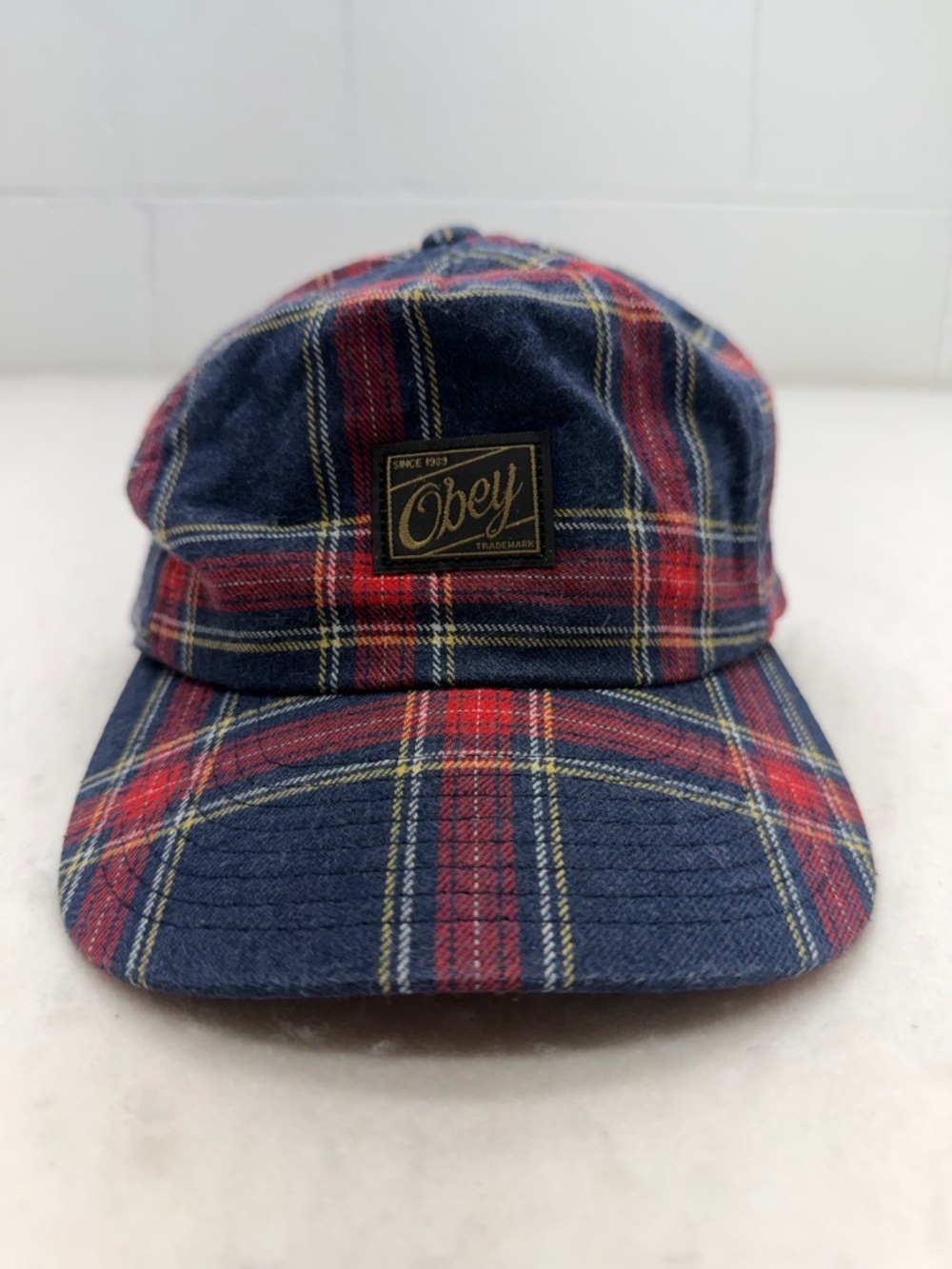 Obey Adjustable Snapback Plaid Print Logo  Cap Hat